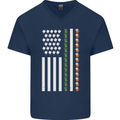 St Patricks Day USA Flag America Beer Alcohol Mens V-Neck Cotton T-Shirt Navy Blue