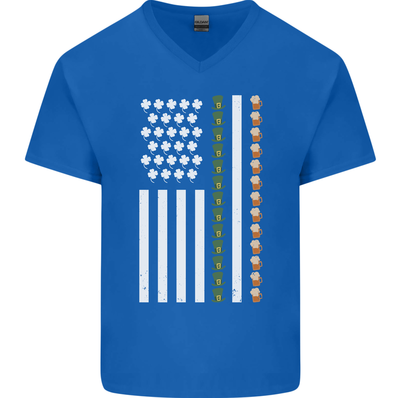 St Patricks Day USA Flag America Beer Alcohol Mens V-Neck Cotton T-Shirt Royal Blue