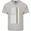St Patricks Day USA Flag America Beer Alcohol Mens V-Neck Cotton T-Shirt Sports Grey