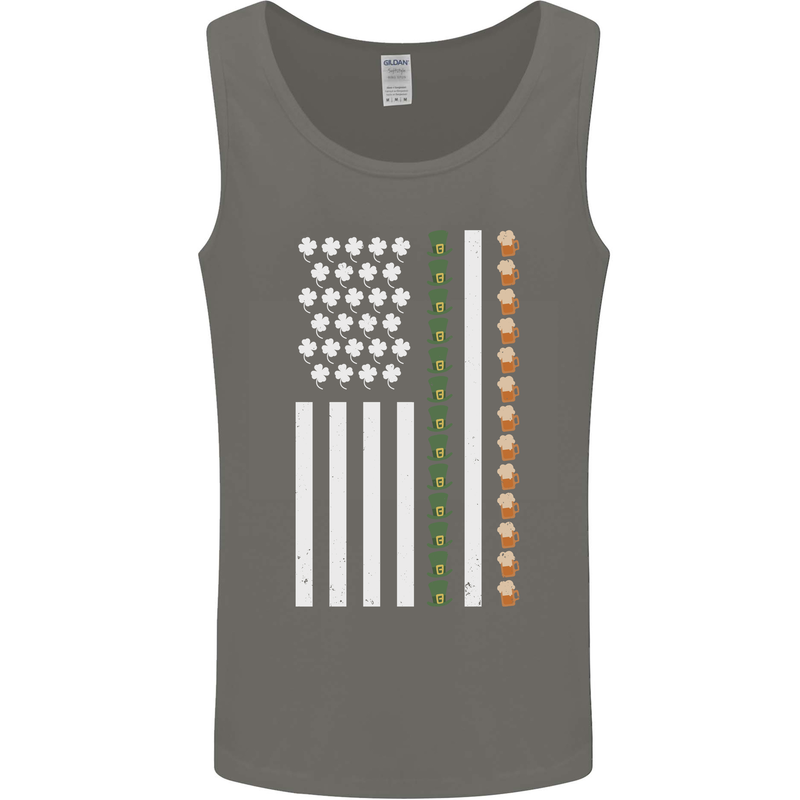 St Patricks Day USA Flag America Beer Alcohol Mens Vest Tank Top Charcoal