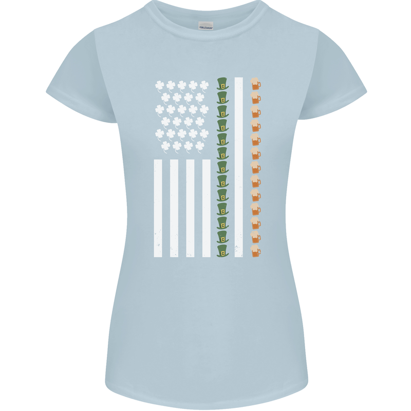 St Patricks Day USA Flag America Beer Alcohol Womens Petite Cut T-Shirt Light Blue