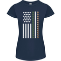 St Patricks Day USA Flag America Beer Alcohol Womens Petite Cut T-Shirt Navy Blue