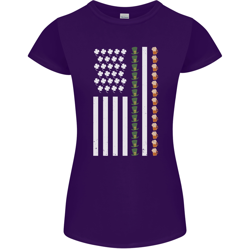 St Patricks Day USA Flag America Beer Alcohol Womens Petite Cut T-Shirt Purple