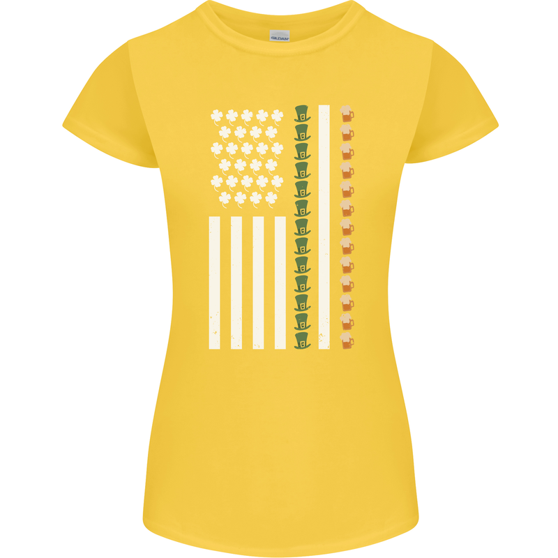 St Patricks Day USA Flag America Beer Alcohol Womens Petite Cut T-Shirt Yellow