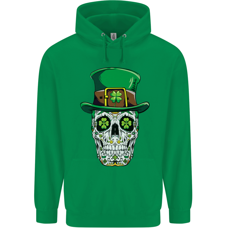 St Patricks Day of the Dead Sugar Skull Childrens Kids Hoodie Irish Green