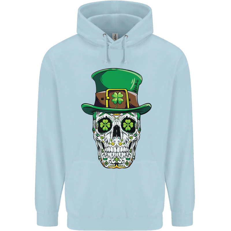 St Patricks Day of the Dead Sugar Skull Childrens Kids Hoodie Light Blue