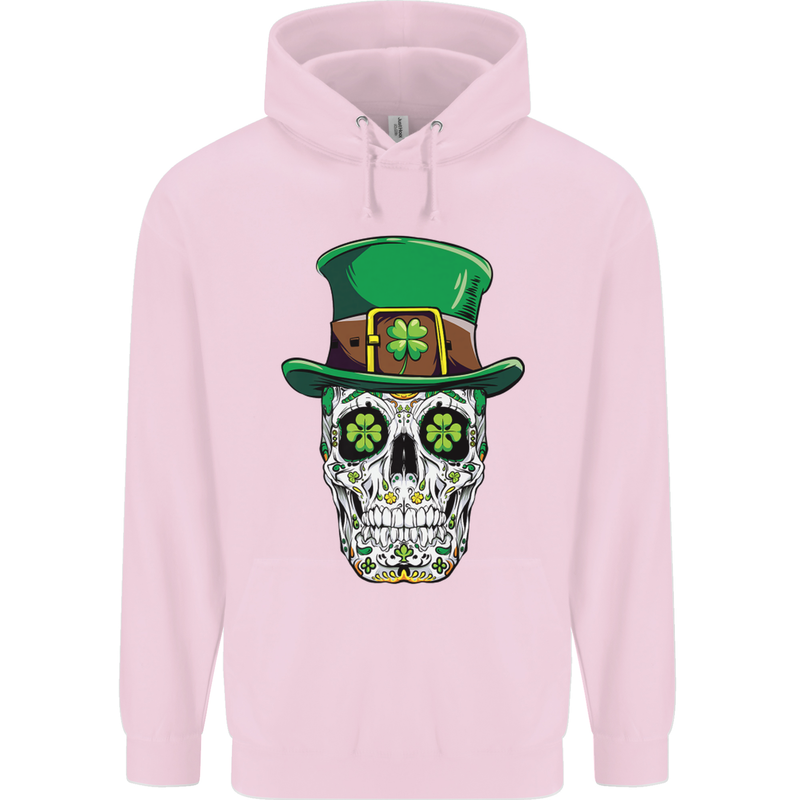 St Patricks Day of the Dead Sugar Skull Childrens Kids Hoodie Light Pink
