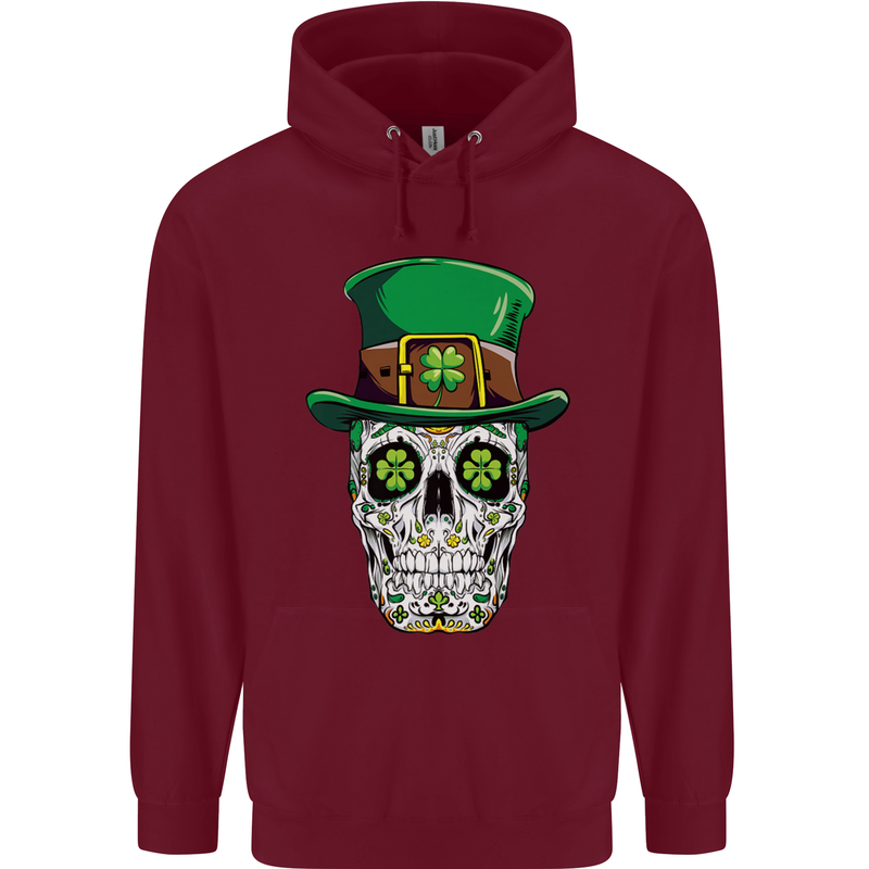 St Patricks Day of the Dead Sugar Skull Childrens Kids Hoodie Maroon