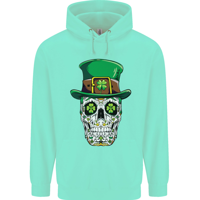 St Patricks Day of the Dead Sugar Skull Childrens Kids Hoodie Peppermint