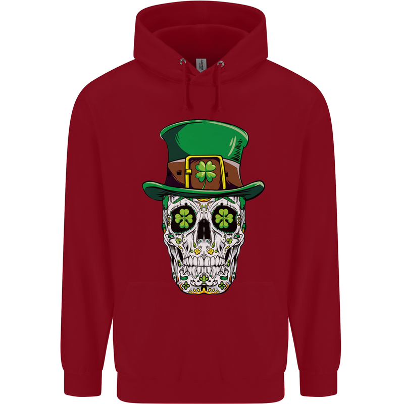 St Patricks Day of the Dead Sugar Skull Childrens Kids Hoodie Red
