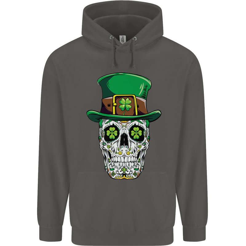 St Patricks Day of the Dead Sugar Skull Childrens Kids Hoodie Storm Grey