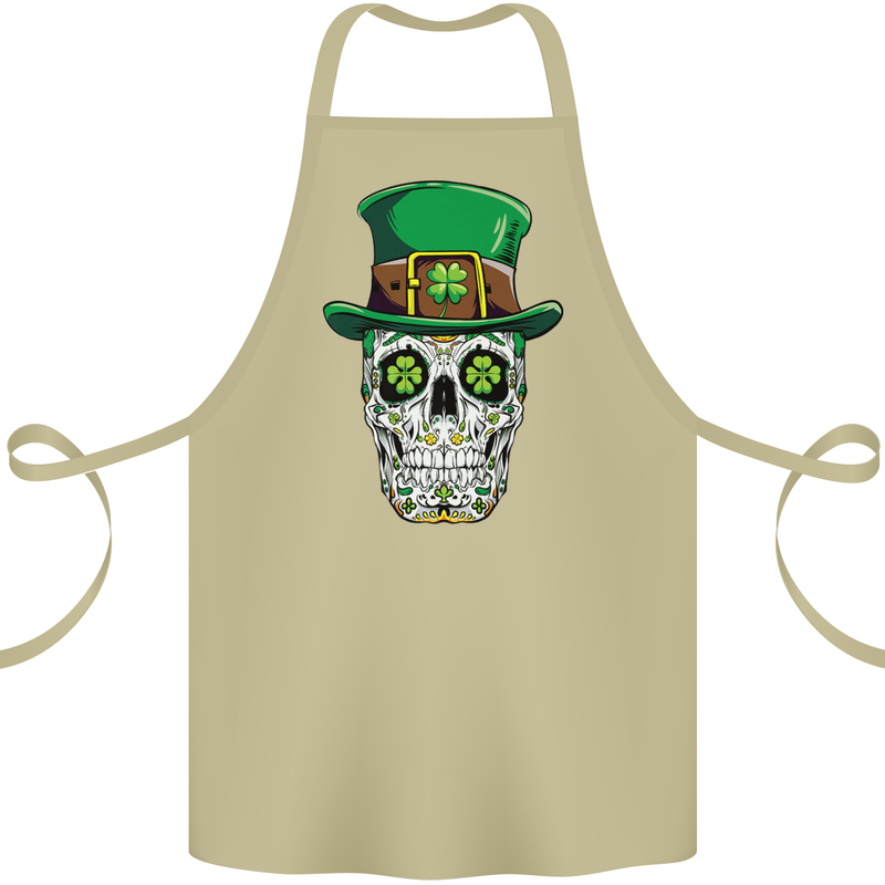 St Patricks Day of the Dead Sugar Skull Cotton Apron 100% Organic Khaki