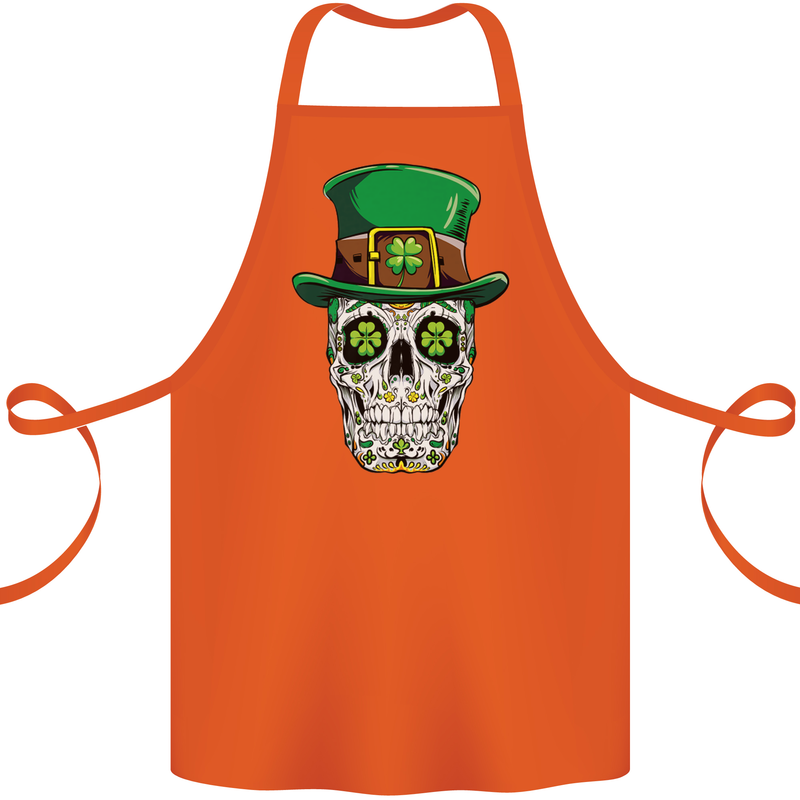 St Patricks Day of the Dead Sugar Skull Cotton Apron 100% Organic Orange