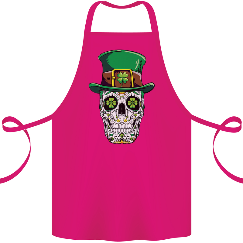 St Patricks Day of the Dead Sugar Skull Cotton Apron 100% Organic Pink