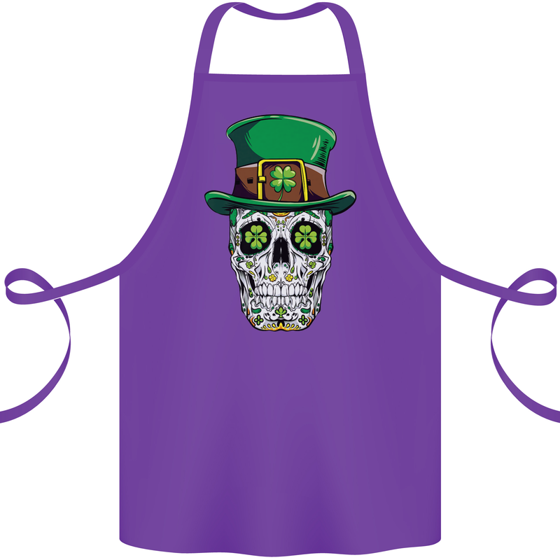 St Patricks Day of the Dead Sugar Skull Cotton Apron 100% Organic Purple