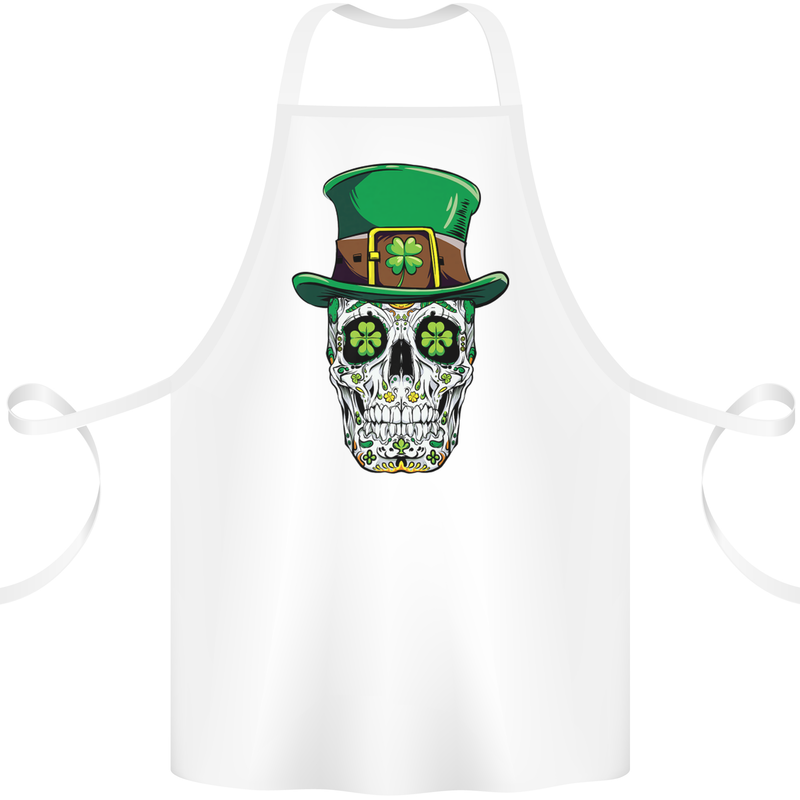 St Patricks Day of the Dead Sugar Skull Cotton Apron 100% Organic White