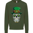 St Patricks Day of the Dead Sugar Skull Kids Sweatshirt Jumper Forest Green