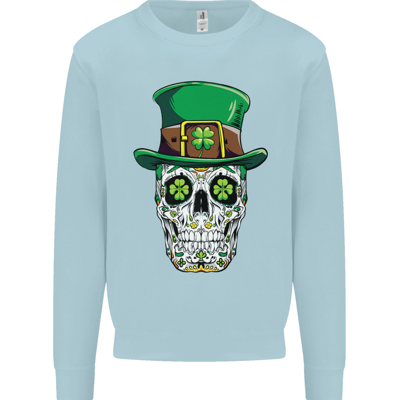 St Patricks Day of the Dead Sugar Skull Kids Sweatshirt Jumper Light Blue