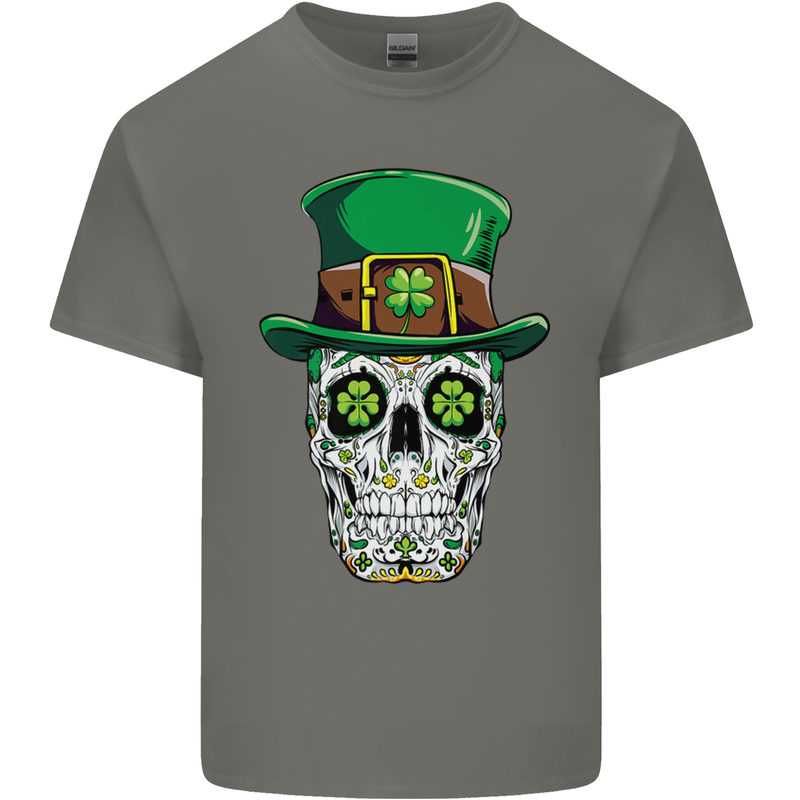 St Patricks Day of the Dead Sugar Skull Kids T-Shirt Childrens Charcoal