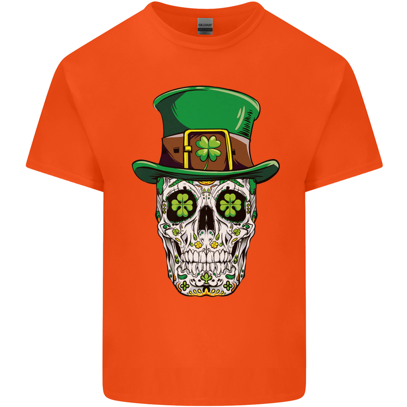 St Patricks Day of the Dead Sugar Skull Kids T-Shirt Childrens Orange