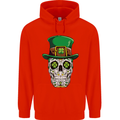 St Patricks Day of the Dead Sugar Skull Mens 80% Cotton Hoodie Bright Red