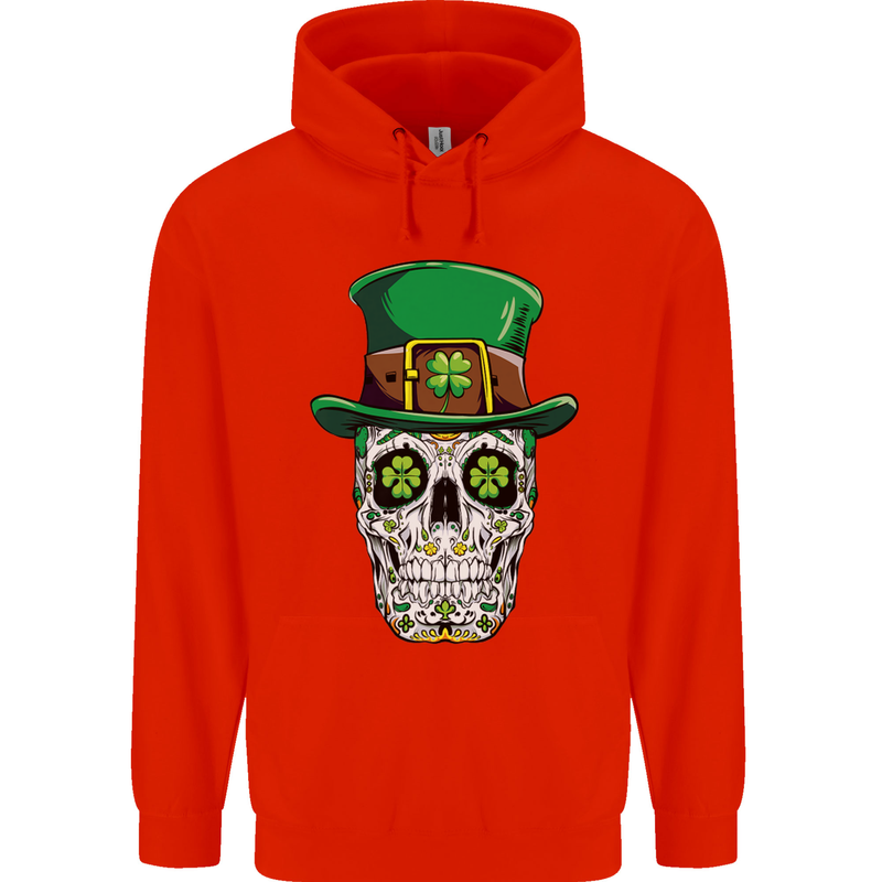St Patricks Day of the Dead Sugar Skull Mens 80% Cotton Hoodie Bright Red