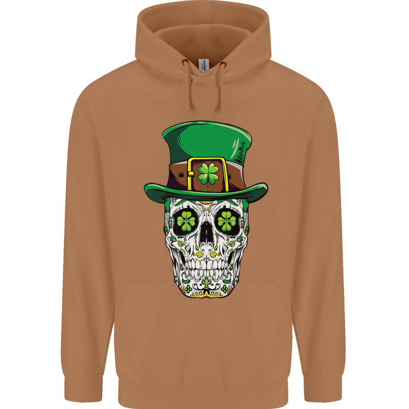 St Patricks Day of the Dead Sugar Skull Mens 80% Cotton Hoodie Caramel Latte