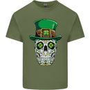 St Patricks Day of the Dead Sugar Skull Mens Cotton T-Shirt Tee Top Military Green