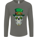 St Patricks Day of the Dead Sugar Skull Mens Long Sleeve T-Shirt Charcoal