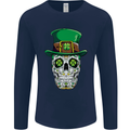 St Patricks Day of the Dead Sugar Skull Mens Long Sleeve T-Shirt Navy Blue