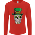 St Patricks Day of the Dead Sugar Skull Mens Long Sleeve T-Shirt Red
