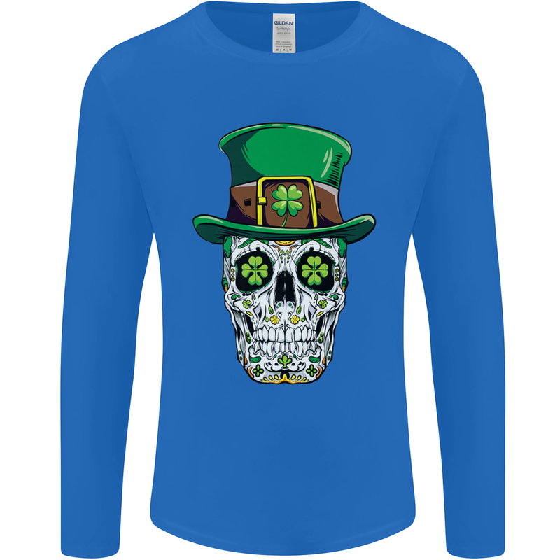 St Patricks Day of the Dead Sugar Skull Mens Long Sleeve T-Shirt Royal Blue