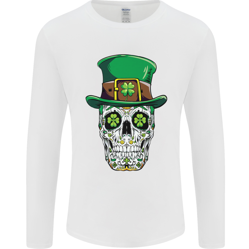 St Patricks Day of the Dead Sugar Skull Mens Long Sleeve T-Shirt White