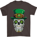 St Patricks Day of the Dead Sugar Skull Mens T-Shirt Cotton Gildan Dark Chocolate