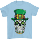 St Patricks Day of the Dead Sugar Skull Mens T-Shirt Cotton Gildan Light Blue