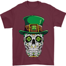 St Patricks Day of the Dead Sugar Skull Mens T-Shirt Cotton Gildan Maroon