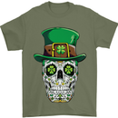 St Patricks Day of the Dead Sugar Skull Mens T-Shirt Cotton Gildan Military Green