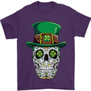 St Patricks Day of the Dead Sugar Skull Mens T-Shirt Cotton Gildan Purple