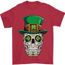 St Patricks Day of the Dead Sugar Skull Mens T-Shirt Cotton Gildan Red