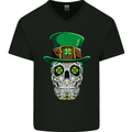 St Patricks Day of the Dead Sugar Skull Mens V-Neck Cotton T-Shirt Black
