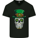 St Patricks Day of the Dead Sugar Skull Mens V-Neck Cotton T-Shirt Black