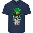 St Patricks Day of the Dead Sugar Skull Mens V-Neck Cotton T-Shirt Navy Blue