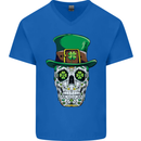 St Patricks Day of the Dead Sugar Skull Mens V-Neck Cotton T-Shirt Royal Blue