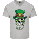 St Patricks Day of the Dead Sugar Skull Mens V-Neck Cotton T-Shirt Sports Grey