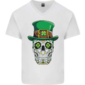St Patricks Day of the Dead Sugar Skull Mens V-Neck Cotton T-Shirt White