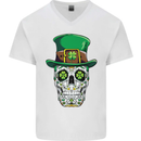 St Patricks Day of the Dead Sugar Skull Mens V-Neck Cotton T-Shirt White