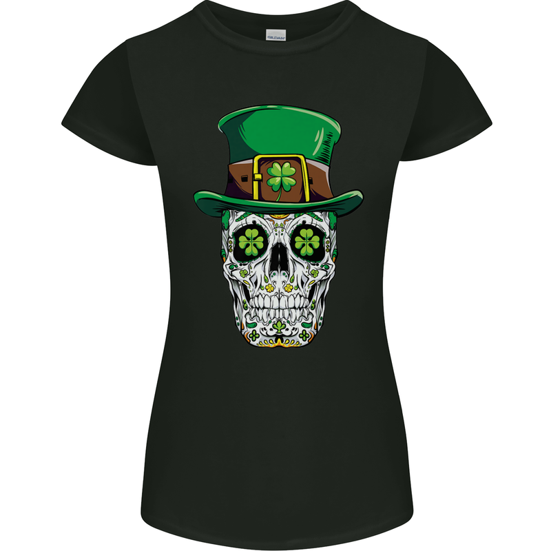 St Patricks Day of the Dead Sugar Skull Womens Petite Cut T-Shirt Black