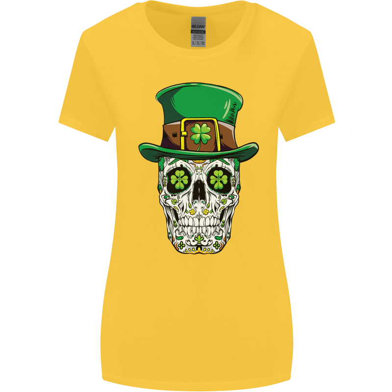 St Patricks Day of the Dead Sugar Skull Womens Wider Cut T-Shirt Yellow