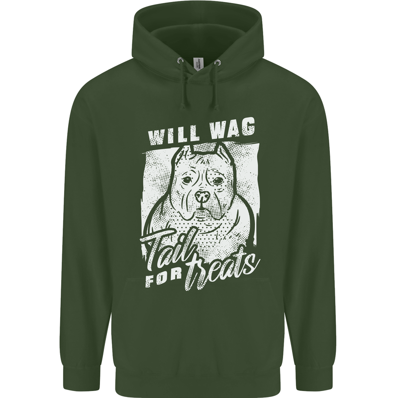 Staffordshire Terrier Wag For Treats Funny Childrens Kids Hoodie Forest Green