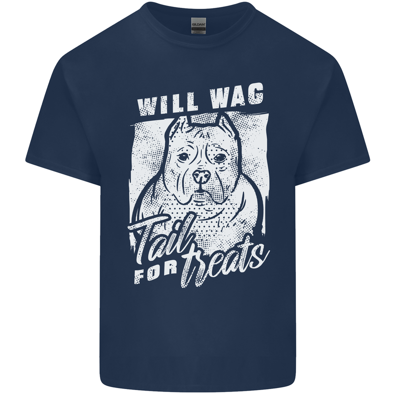 Staffordshire Terrier Wag For Treats Funny Kids T-Shirt Childrens Navy Blue